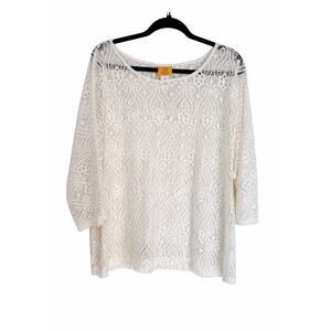 Ruby Rd Woman 1X Ivory Lace Blouse Romantic Boho Stretch‎ Lined Plus 3/4 Sleeve